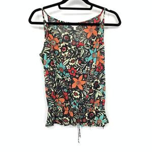 Kookai Scoop Neck Cami Tank Top Womens Sz 38 US 8 Multicolor Floral Cinched Hem